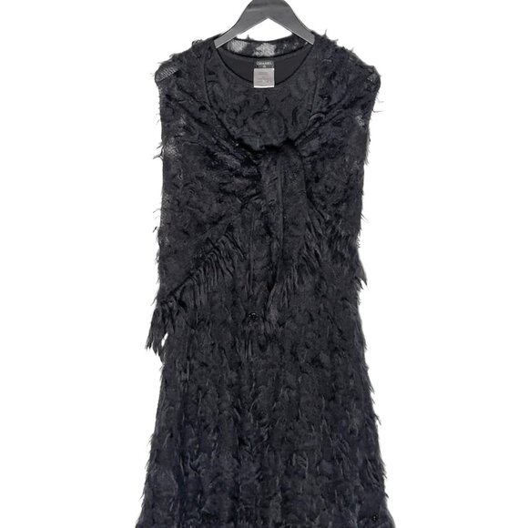 Chanel FW09 Black Mohair Blend Shift Dress w/ Fringed Shawl - Picture 1 of 12